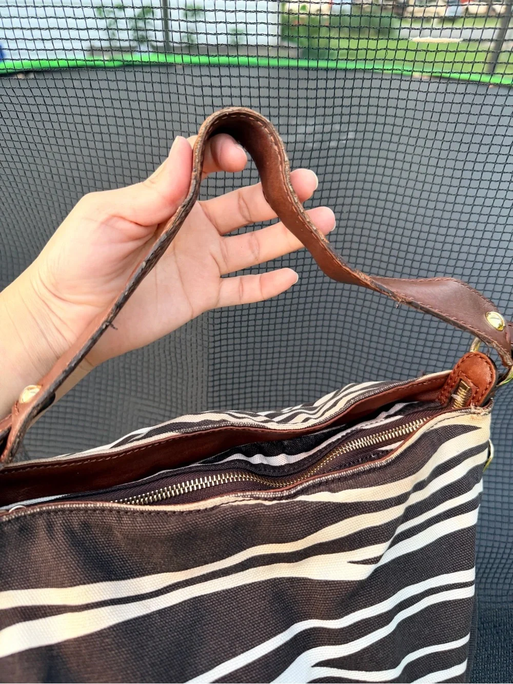 Michael Kors Zebra Design Canvas Leather Trim Tote Bag Purse Handbag